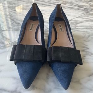 Miu Miu Navy Blue Suede Pointy Toe Pumps